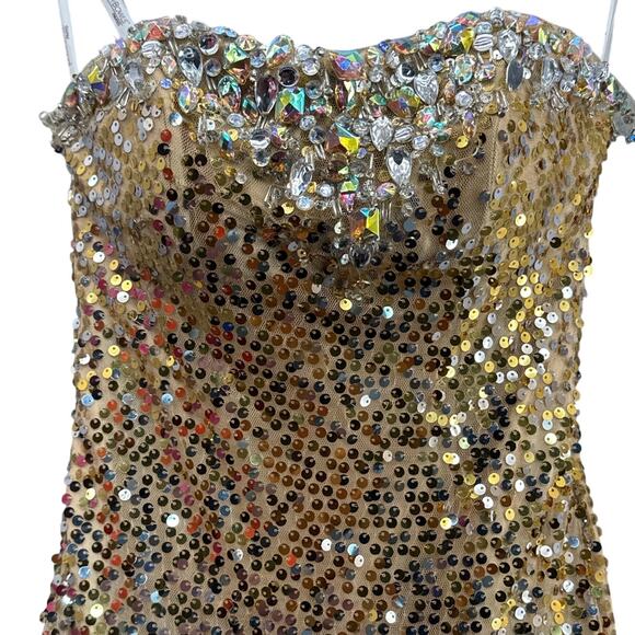 Tony Bowls Paris Vintage Strapless Gold Beaded Sequin Ball Gown Prom Dress 0 - Picture 5 of 11